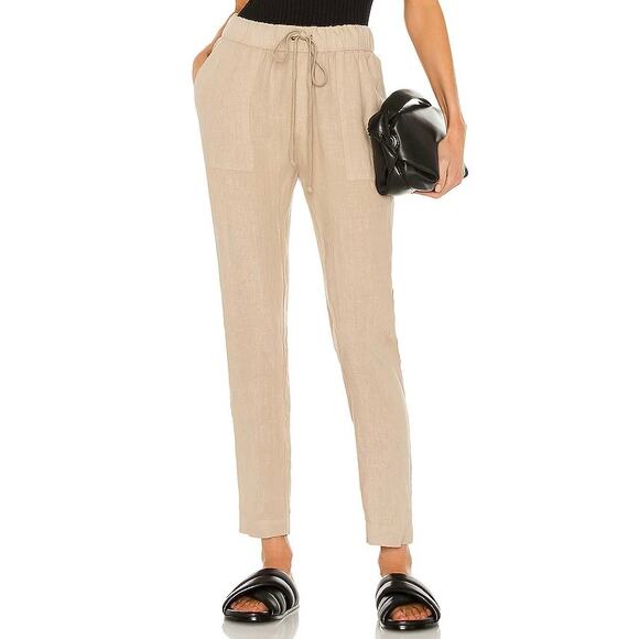 Enza Costa Pants - ENZA COSTA Linen Easy Pants Womens Medium Dark Clay Tan Pull On Drawstring NEW
